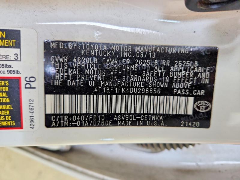 Продаж на аукціоні авто 2013 Toyota Camry, vin: 4T1BF1FK4DU296656, номер лоту: 62145836