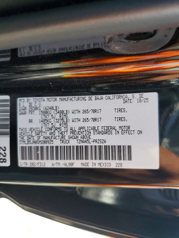 Продажа на аукционе авто 2025 Toyota Tacoma, vin: 3TMLB5JN0SM200925, номер лота: 62052196