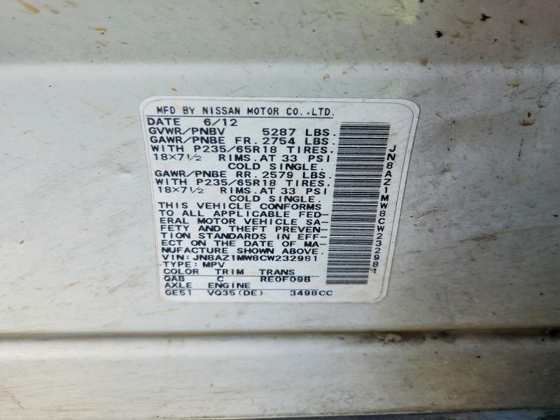 Продажа на аукционе авто 2012 Nissan Murano, vin: JN8AZ1MW8CW232981, номер лота: 61371496