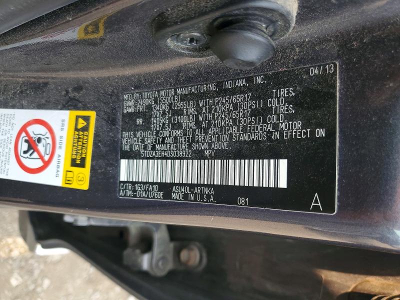 Продаж на аукціоні авто 2013 Toyota Highlander, vin: 5TDZA3EH4DS038922, номер лоту: 60429686