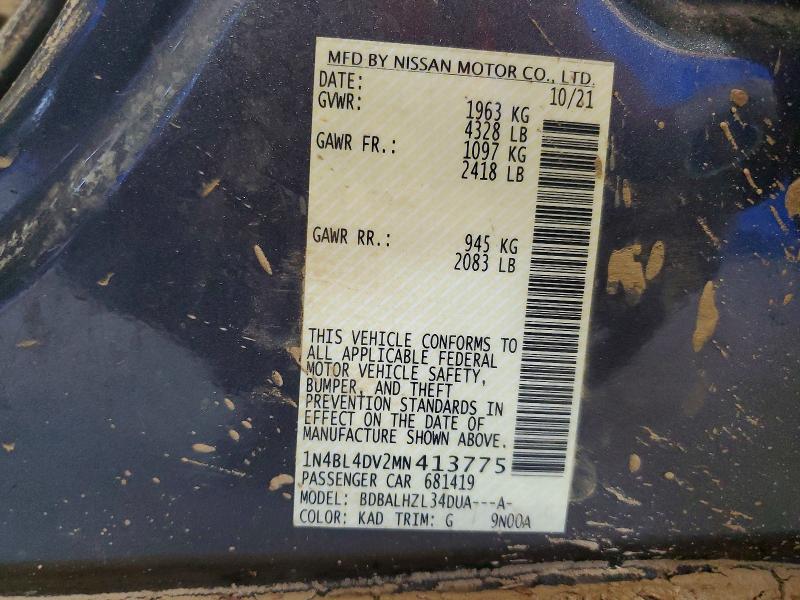 Aukcja sprzedaży 2021 Nissan Altima, vin: 1N4BL4DV2MN413775, numer aukcji: 59604216