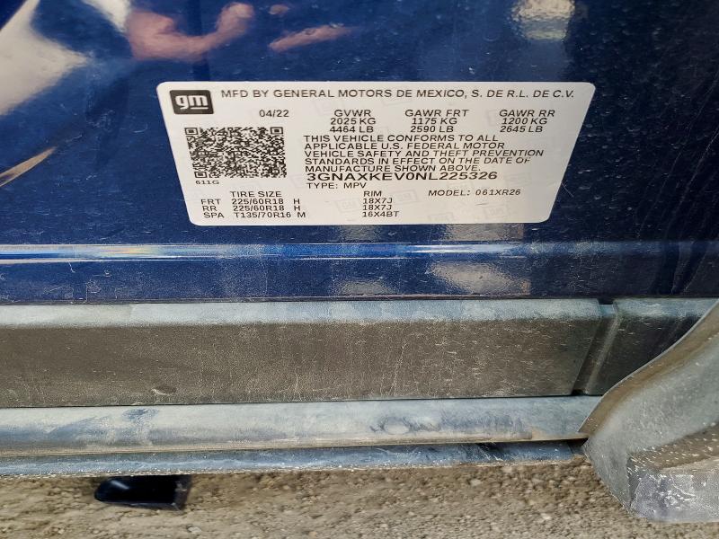 Продаж на аукціоні авто 2022 Chevrolet Equinox, vin: 3GNAXKEV0NL225326, номер лоту: 63317866