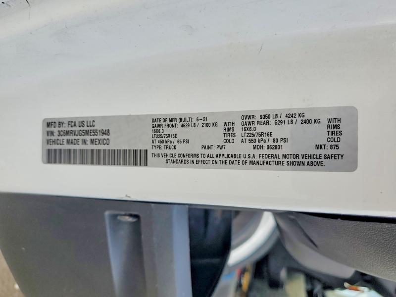 Aukcja sprzedaży 2021 Ram Promaster 3500, vin: 3C6MRVJG5ME551948, numer aukcji: 58244366