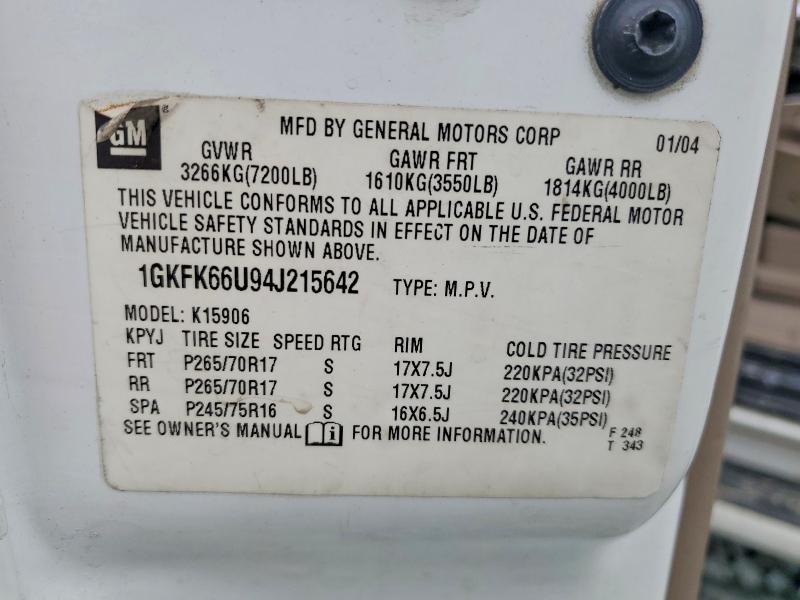 2004 Gmc Yukon Xl მანქანა იყიდება აუქციონზე, vin: 1GKFK66U94J215642, აუქციონის ნომერი: 62286666