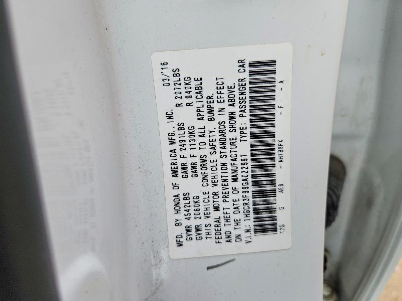 59907236 :رقم المزاد ، 1HGCR3F99GA022997 vin ، 2016 Honda Accord مزاد بيع
