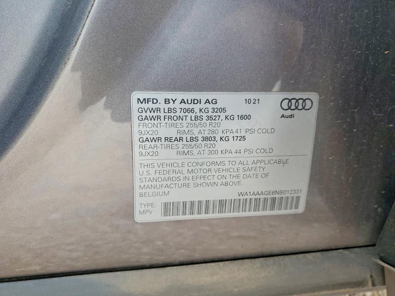 Продажа на аукционе авто 2022 Audi E-tron, vin: WA1AAAGE6NB012331, номер лота: 62277926