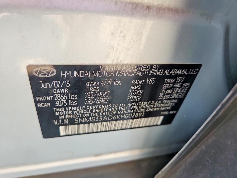 Продаж на аукціоні авто 2019 Hyundai Santa Fe, vin: 5NMS33AD6KH002891, номер лоту: 62545656