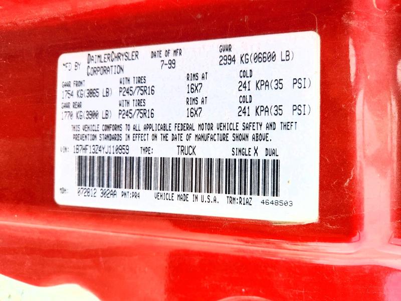 85460105 :رقم المزاد ، 1B7HF13Z4YJ110959 vin ، 2000 Dodge Ram 1500 مزاد بيع