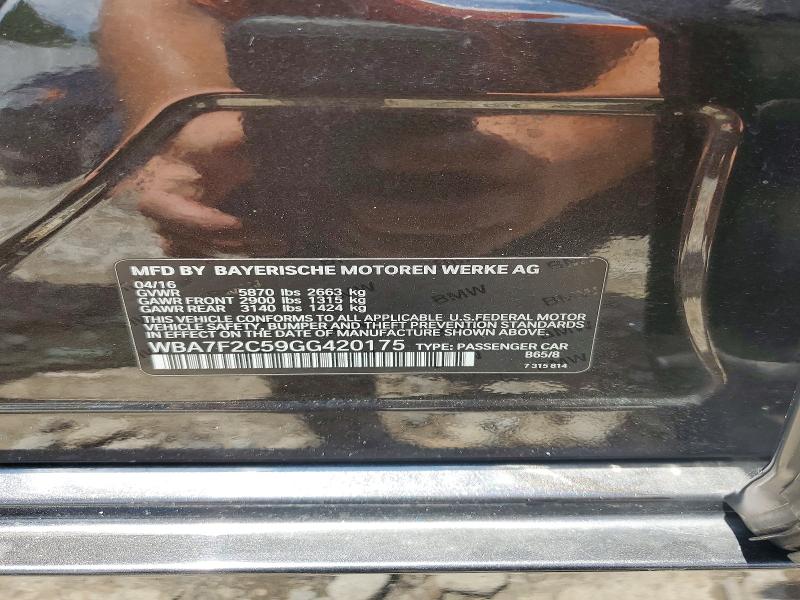Aukcja sprzedaży 2016 Bmw 750, vin: WBA7F2C59GG420175, numer aukcji: 59839956