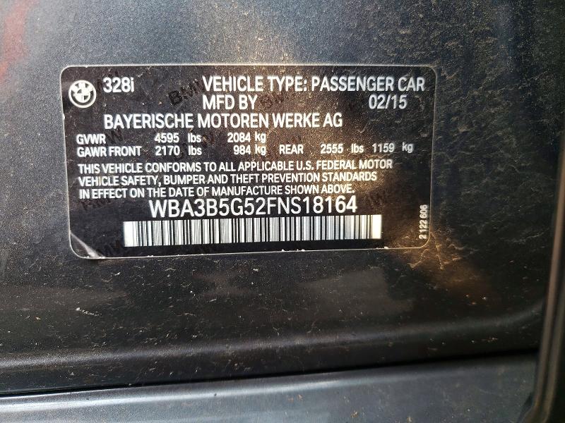 2015 Bmw 328 მანქანა იყიდება აუქციონზე, vin: WBA3B5G52FNS18164, აუქციონის ნომერი: 59861346