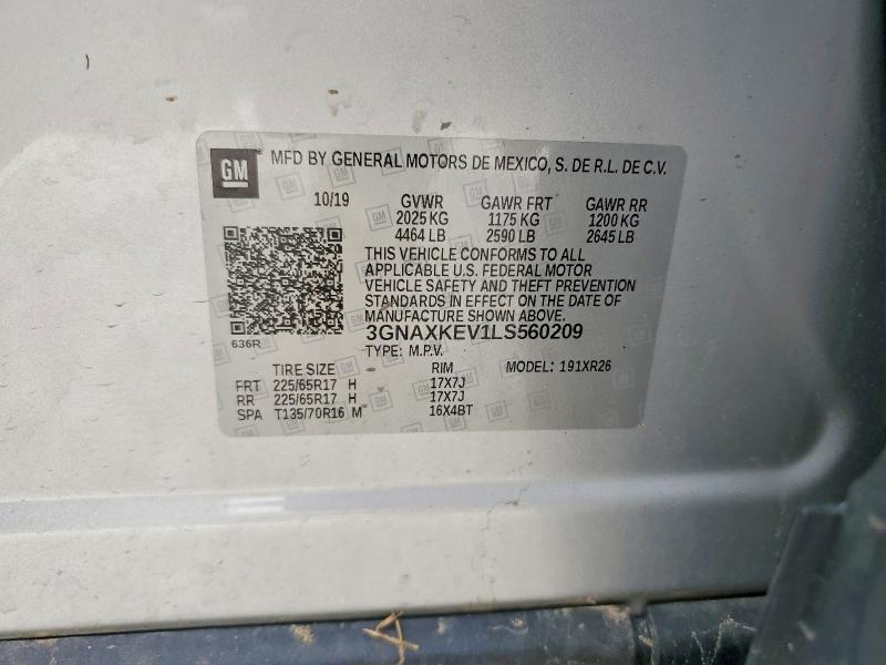 Aukcja sprzedaży 2020 Chevrolet Equinox, vin: 3GNAXKEV1LS560209, numer aukcji: 60804086