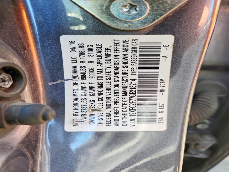 Aukcja sprzedaży 2016 Honda Civic, vin: 19XFC2F77GE218214, numer aukcji: 60554586