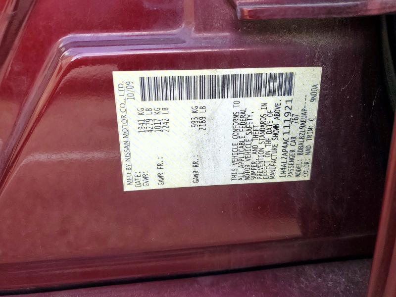Продажа на аукционе авто 2010 Nissan Altima, vin: 1N4AL2AP4AC111921, номер лота: 61999306