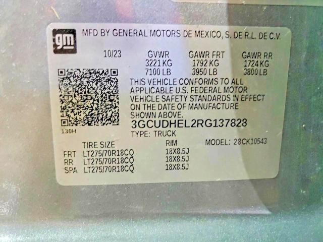 Продажа на аукционе авто 2024 Chevrolet Silverado 1500, vin: 3GCUDHEL2RG137828, номер лота: 62141506