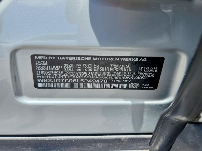 61432856 :رقم المزاد ، WBXJG7C06L5P49478 vin ، 2020 Bmw X1 مزاد بيع