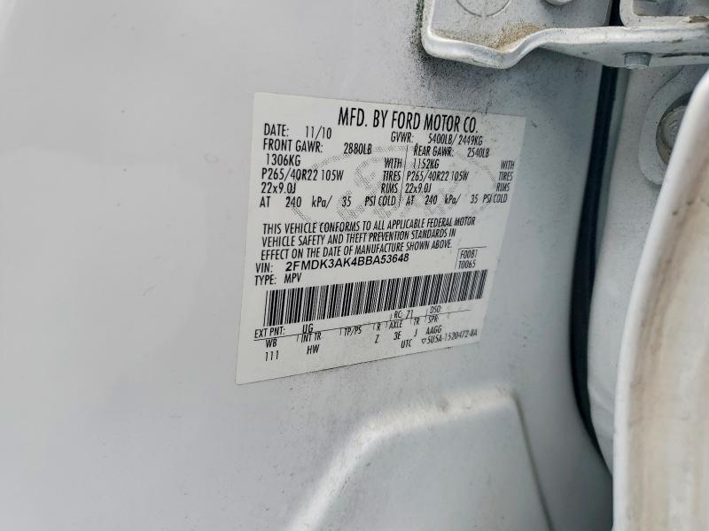 Продажа на аукционе авто 2011 Ford Edge, vin: 2FMDK3AK4BBA53648, номер лота: 62164076