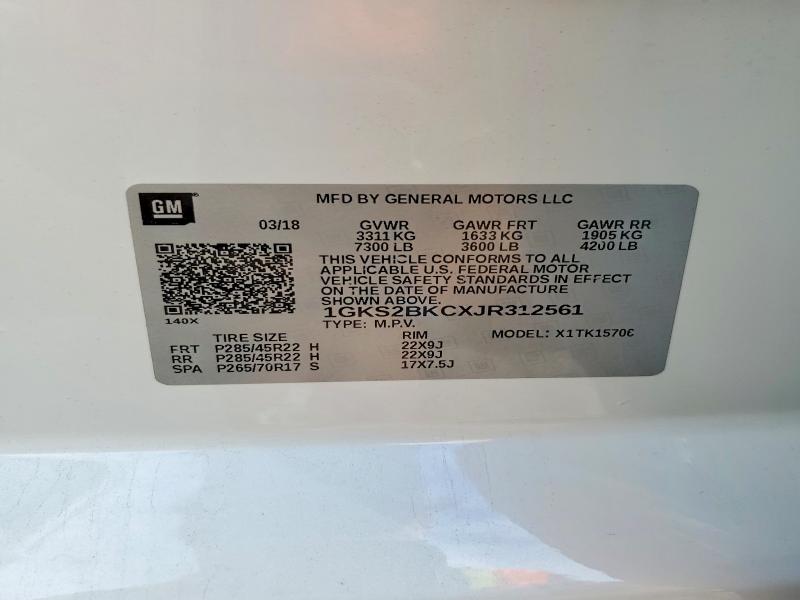 Продаж на аукціоні авто 2018 Gmc Yukon, vin: 1GKS2BKCXJR312561, номер лоту: 60528886