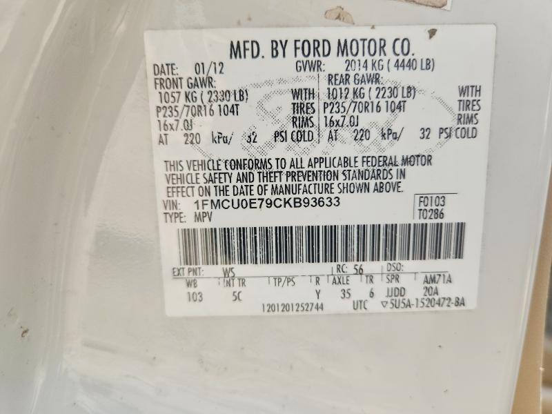 Aukcja sprzedaży 2012 Ford Escape, vin: 1FMCU0E79CKB93633, numer aukcji: 62235846