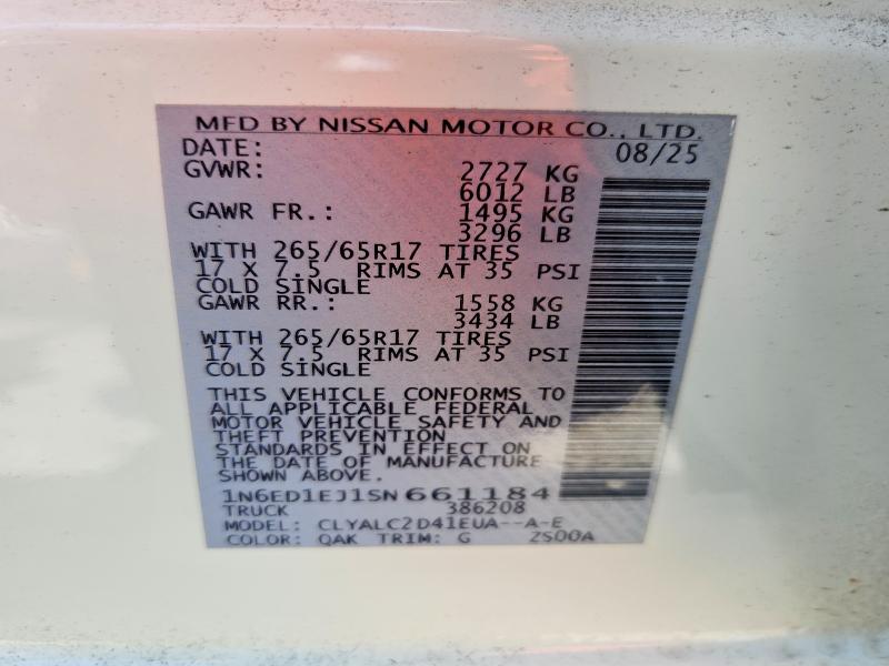 Aukcja sprzedaży 2025 Nissan Frontier, vin: 1N6ED1EJ1SN661184, numer aukcji: 62755856