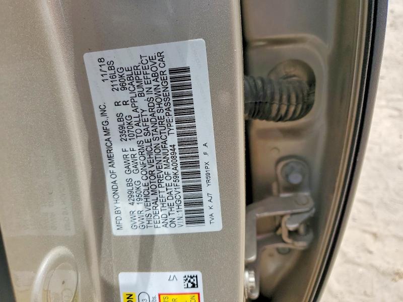 Продаж на аукціоні авто 2019 Honda Accord, vin: 1HGCV1F59KA008944, номер лоту: 59789996