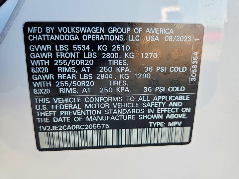 59963886 :رقم المزاد ، 1V2JE2CA0RC205575 vin ، 2024 Volkswagen Atlas Cross Sport مزاد بيع