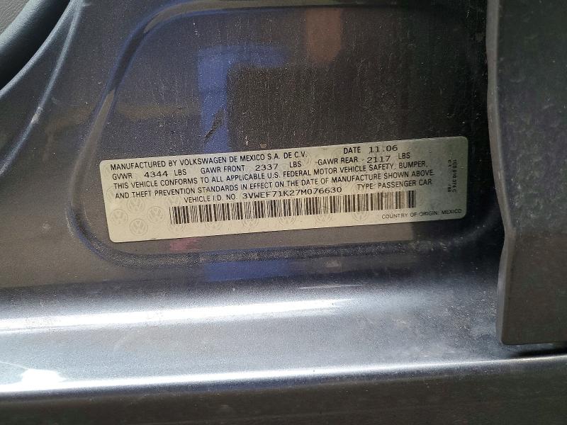 62115306 :رقم المزاد ، 3VWEF71K27M076630 vin ، 2007 Volkswagen Jetta مزاد بيع