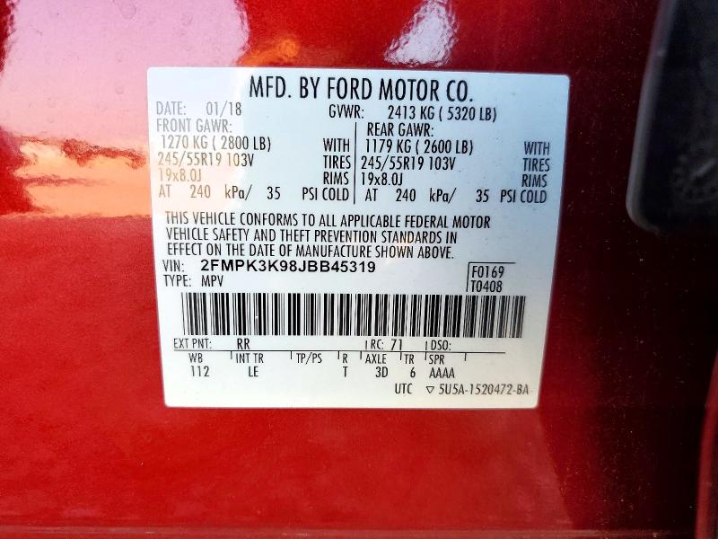 Aukcja sprzedaży 2018 Ford Edge, vin: 2FMPK3K98JBB45319, numer aukcji: 60849216