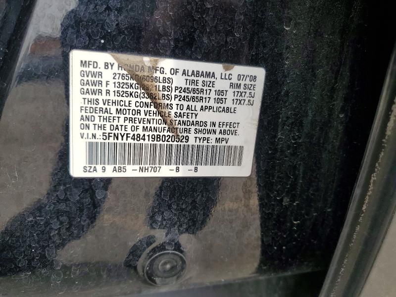 61688216 :رقم المزاد ، 5FNYF48419B020529 vin ، 2009 Honda Pilot مزاد بيع
