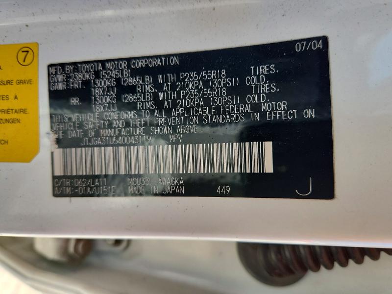 Aukcja sprzedaży 2004 Lexus Rx, vin: JTJGA31U540043119, numer aukcji: 59838866