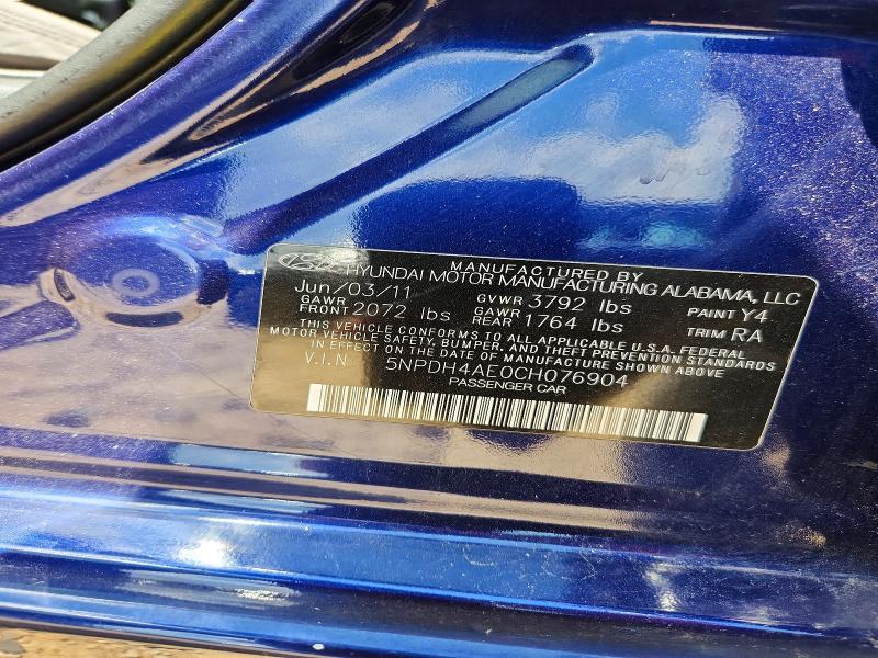 Продаж на аукціоні авто 2012 Hyundai Elantra, vin: 5NPDH4AE0CH076904, номер лоту: 85616985