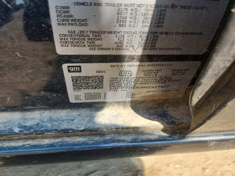 Aukcja sprzedaży 2021 Chevrolet Silverado, vin: 1GCPYBEK9MZ417437, numer aukcji: 59253136