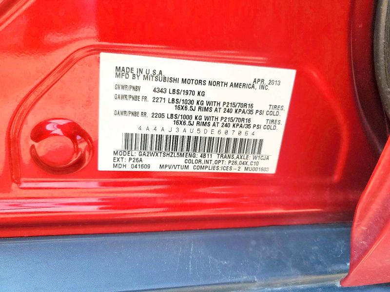 60410346 :رقم المزاد ، 4A4AJ3AU5DE607064 vin ، 2013 Mitsubishi Rvr مزاد بيع