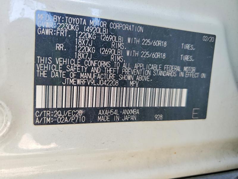 2020 Toyota Rav4 მანქანა იყიდება აუქციონზე, vin: JTMEWRFV9LJ042208, აუქციონის ნომერი: 59362126