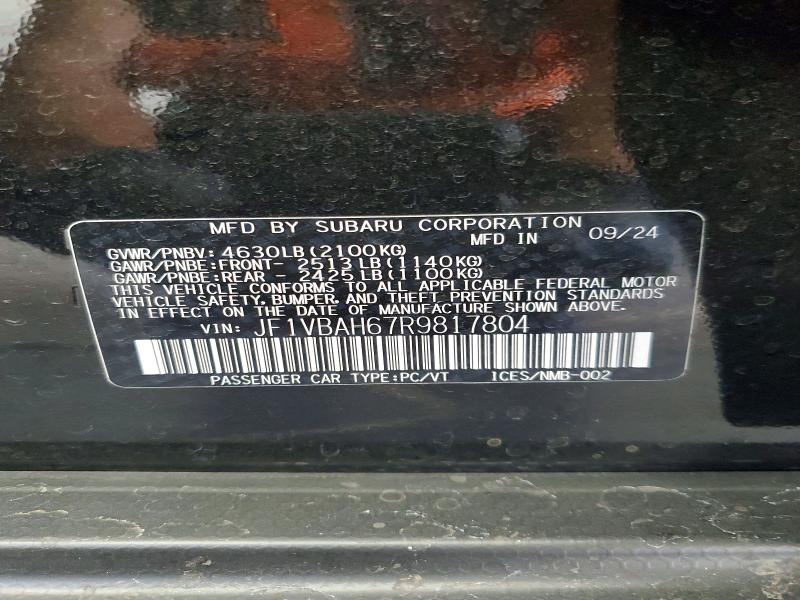 Aukcja sprzedaży 2024 Subaru Wrx, vin: JF1VBAH67R9817804, numer aukcji: 61043276