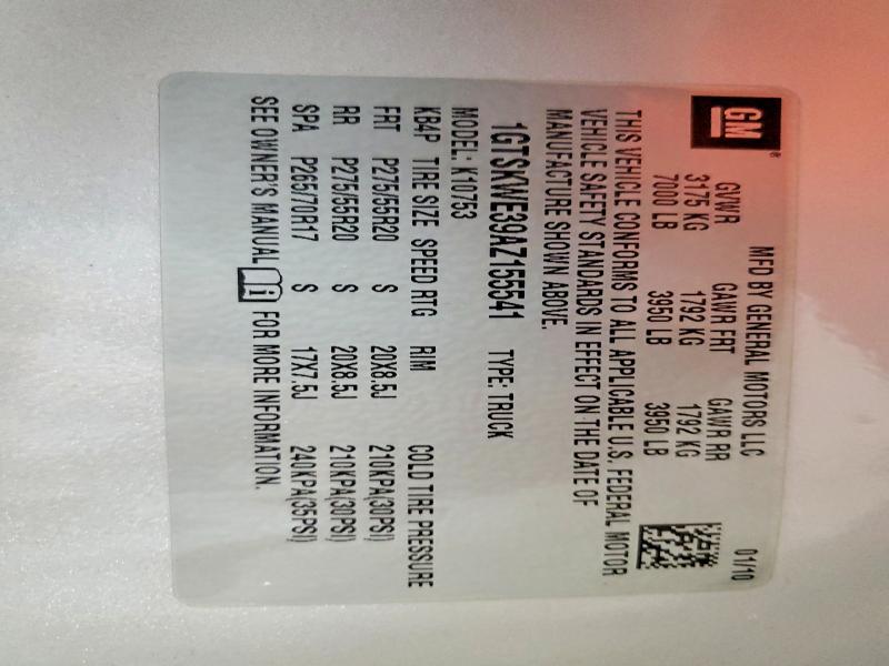 63551446 :رقم المزاد ، 1GTSKWE39AZ155541 vin ، 2010 Gmc Sierra مزاد بيع