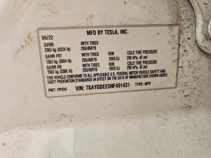 Aukcja sprzedaży 2022 Tesla Model  Y, vin: 7SAYGDEE5NF491431, numer aukcji: 61333976