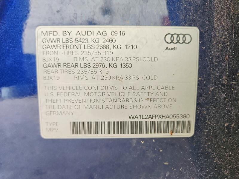 Продаж на аукціоні авто 2017 Audi Q5, vin: WA1L2AFPXHA055380, номер лоту: 62293296