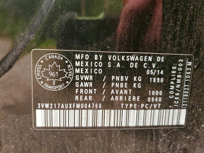 60199686 :رقم المزاد ، 3VW217AUXFM004768 vin ، 2015 Volkswagen Golf مزاد بيع