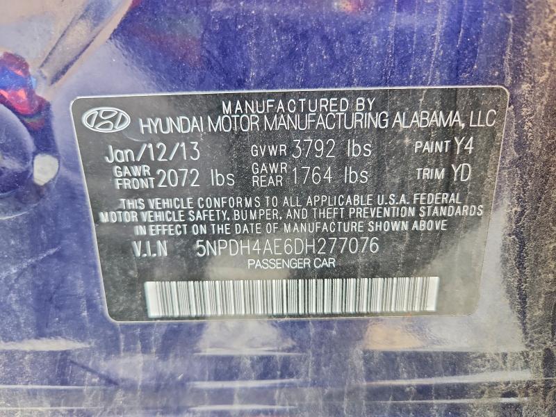 Продаж на аукціоні авто 2013 Hyundai Elantra, vin: 5NPDH4AE6DH277076, номер лоту: 62318746