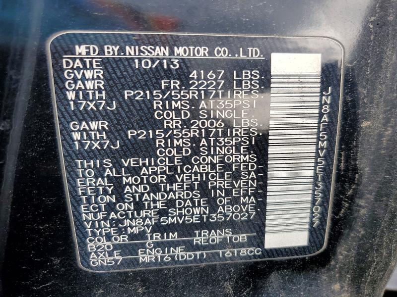 2014 Nissan Juke მანქანა იყიდება აუქციონზე, vin: JN8AF5MV5ET357027, აუქციონის ნომერი: 62906316