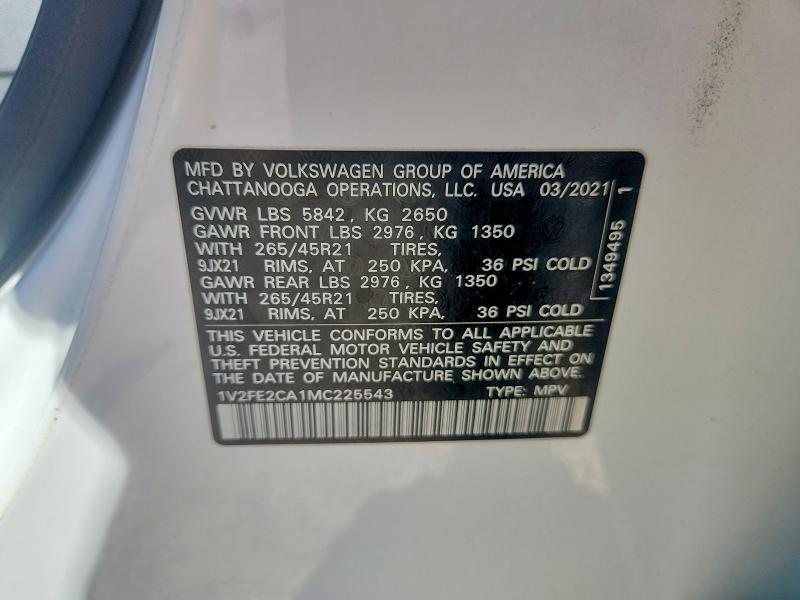 Продажа на аукционе авто 2021 Volkswagen Atlas Cross Sport, vin: 1V2FE2CA1MC225543, номер лота: 61717046