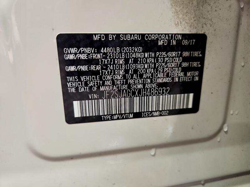 Aukcja sprzedaży 2018 Subaru Forester, vin: JF2SJAGCXJH486932, numer aukcji: 61709696