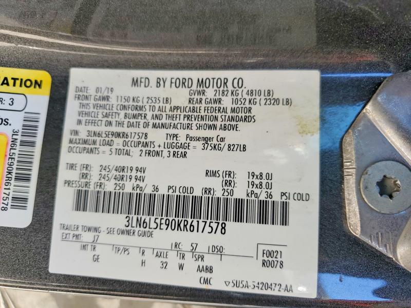2019 Lincoln Mkz მანქანა იყიდება აუქციონზე, vin: 3LN6L5E90KR617578, აუქციონის ნომერი: 85447765