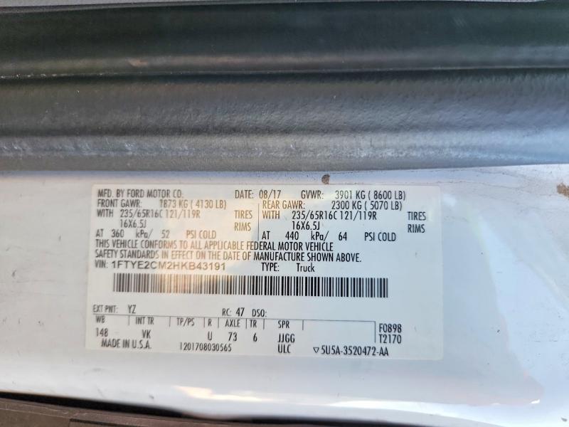 Продаж на аукціоні авто 2017 Ford Transit, vin: 1FTYE2CM2HKB43191, номер лоту: 61400336