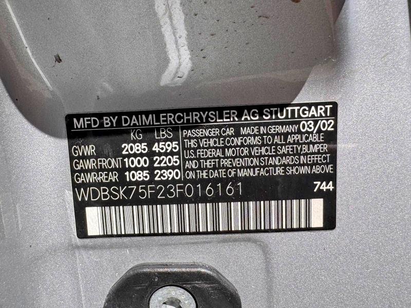 Продажа на аукционе авто 2003 Mercedes-benz Sl, vin: WDBSK75F23F016161, номер лота: 62468716