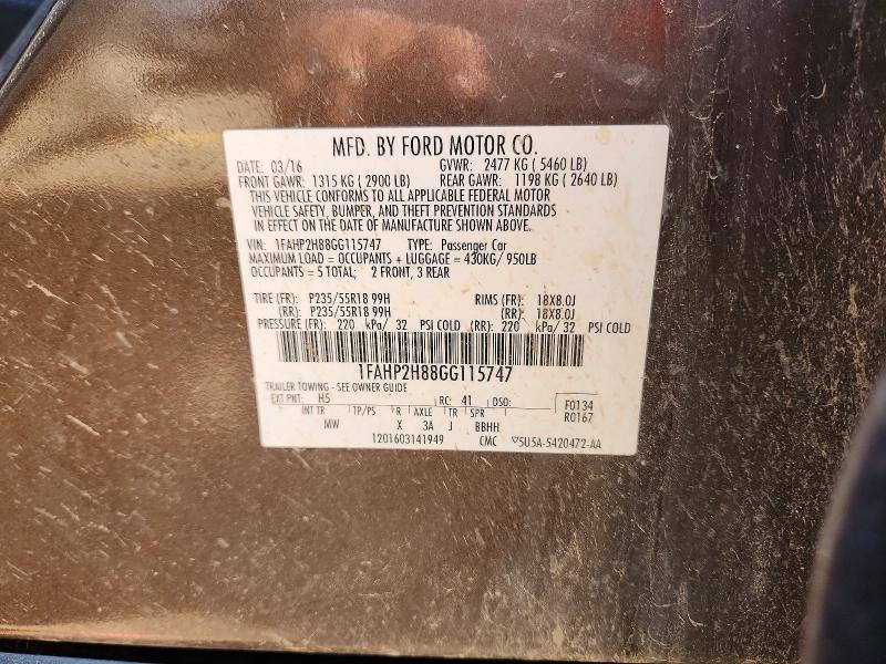 Aukcja sprzedaży 2016 Ford Taurus, vin: 1FAHP2H88GG115747, numer aukcji: 62705396