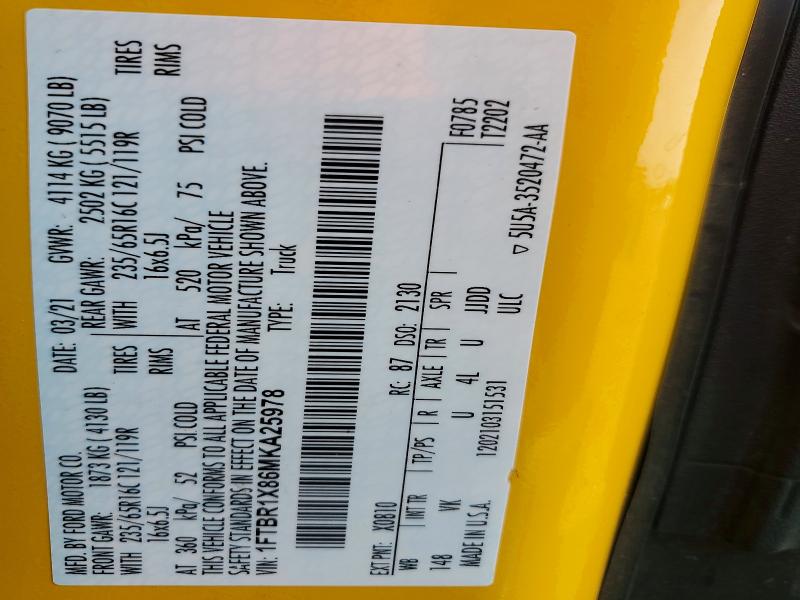 60771466 :رقم المزاد ، 1FTBR1X86MKA25978 vin ، 2021 Ford Transit مزاد بيع