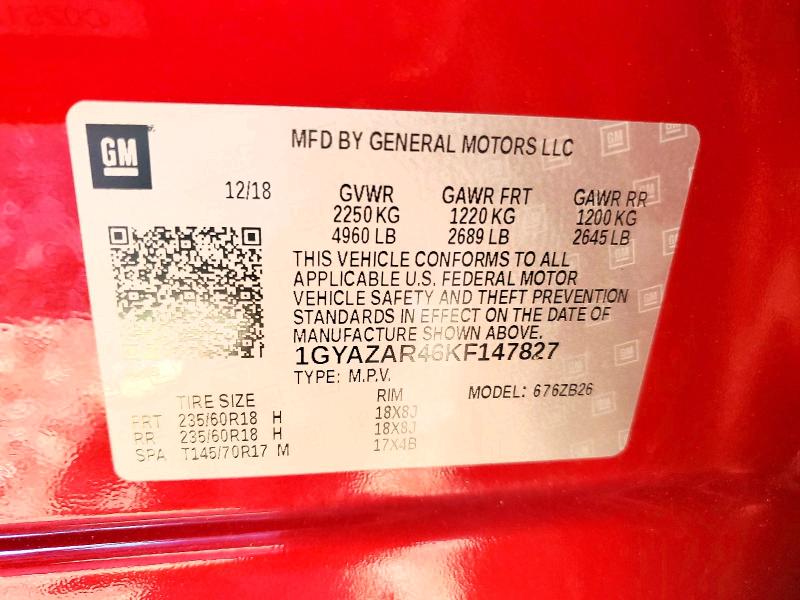 Auction sale of the 2019 Cadillac Xt4, vin: 1GYAZAR46KF147827, lot number: 62904586