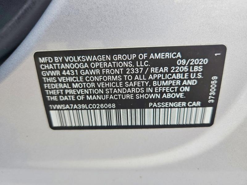 Aukcja sprzedaży 2020 Volkswagen Passat, vin: 1VWSA7A39LC026068, numer aukcji: 62414846
