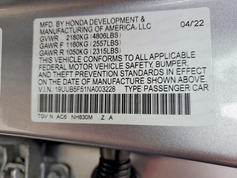 Продаж на аукціоні авто 2022 Acura Tlx, vin: 19UUB5F51NA003228, номер лоту: 60944076